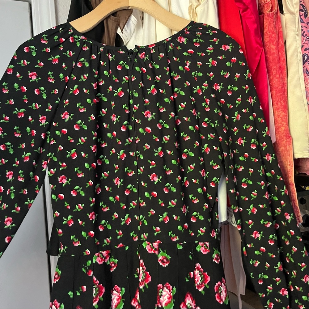 BETTY BARCLAY vintage black digital floral print puff long sleeve midi dress - Picture 7 of 9
